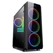 VeinX Gehäuse Mars MAR01A Mid Tower, ohne Netzteil, 3xUSB, transparente Seitenwand, 4xARGB Lüfter 120mm, schwarz - Unverpackt