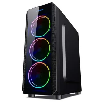 VeinX Gehäuse Mars MAR01A Mid Tower, ohne Netzteil, 3xUSB, transparente Seitenwand, 4xARGB Lüfter 120mm, schwarz - Unverpackt