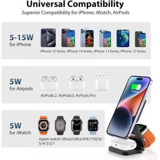 1stCOOL Kabelloses faltbares QI-Ladegerät 3in1, MagSafe, USB-C, Weiß