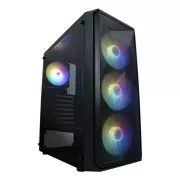 VeinX Gehäuse ME19A Mid Tower, ohne Netzteil, 1x USB3.0, 1x USB2.0, 4x 120mm ARGB Lüfter, 1x ARGB Controller, schwarz