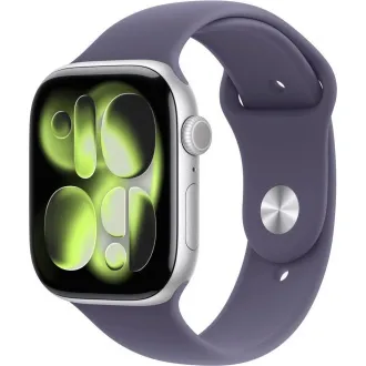 Apple Watch Series 11 GPS 46mm Silber Aluminium Gehäuse mit lila Nebel Sportband - S/M Apple Watch Series 11 GPS 46mm Silber Aluminium Gehäuse mit lila Nebel Sportband - S/M