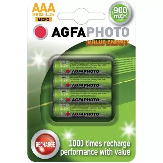 AgfaPhoto wiederaufladbare NiMH-Batterien AAA, 900mAh, Blister 4 Stk.