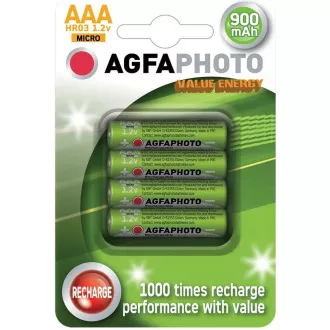 AgfaPhoto wiederaufladbare NiMH-Batterien AAA, 900mAh, Blister 4 Stk.