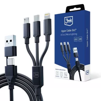3mk Ladekabel - Hyper Cable 3in1 A/C zu C/Micro/Lightning 1.5m, schwarz