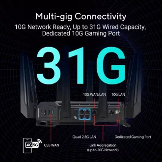 ASUS Gaming Router ROG Rapture GT-BE19000, 3-Wege WiFi7 Router, 2x WAN, 4x LAN, AiMesh