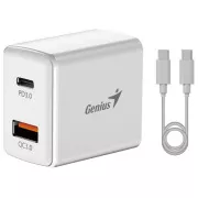 GENIUS Ladeset PD-20ACP, 20W, Schnellladung, USB-C PD3.0, USB-A QC3.0, 1m USB-C USB-C Kabel, weiß