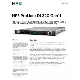 HPE PL DL320g11 4514Y (2.0/16C) 2x32G (p64706) 2x480G (P40497) MR408i-o 8SFF 2x1000W 2x1Gb Smart Choice
