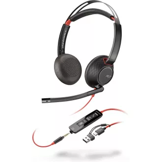 Poly Blackwire 5220 Headset, 3,5 mm Klinke   USB-C/A Adapter, Stereo