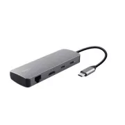 TRUST Docking Station DALYX USB-C, 8in1, HDMI, RJ45, 2xUSB-C, 2xUSB-A, microSD/SD-Karte, grau