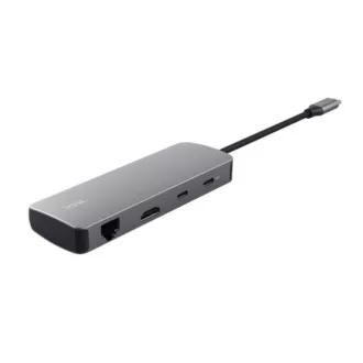 TRUST Docking Station DALYX USB-C, 8in1, HDMI, RJ45, 2xUSB-C, 2xUSB-A, microSD/SD-Karte, grau