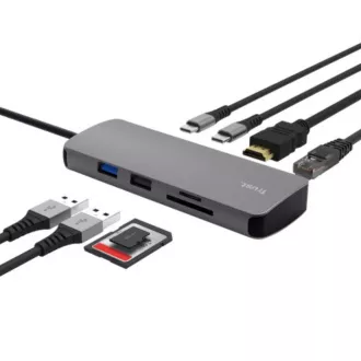 TRUST Docking Station DALYX USB-C, 8in1, HDMI, RJ45, 2xUSB-C, 2xUSB-A, microSD/SD-Karte, grau