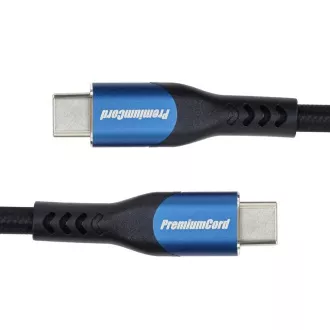 PremiumCord USB-C Kabel (USB 3.2 GEN 2x2, 5A, 100W, 20Gbit/s) 0, 5m, Baumwollgeflecht