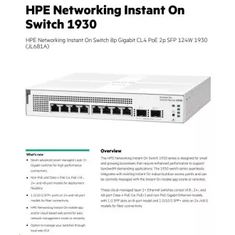 HPE Networking Instant On Switch 8p Gigabit CL4 PoE 2p SFP 124W 1930 (JL681) HPE Networking Instant On Switch 8p Gigabit CL4 PoE 2p SFP 124W 1930 (JL681)