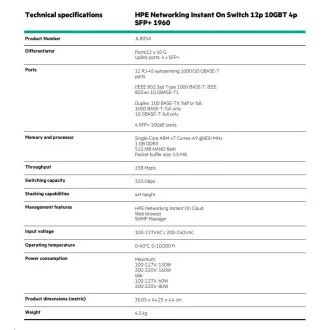 HPE Networking Instant On Switch 12p 10GBT 4p SFP 1960 (JL805A) HPE Networking Instant On Switch 12p 10GBT 4p SFP 1960 (JL805A)