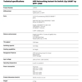 HPE Networking Instant On Switch 12p 10GBT 4p SFP  1960 (JL805A)