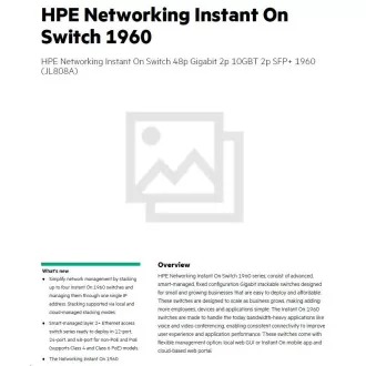 HPE Networking Instant On Switch 48p Gigabit 2p 10GBT 2p SFP 1960 (JL808A) HPE Networking Instant On Switch 48p Gigabit 2p 10GBT 2p SFP 1960 (JL808A)