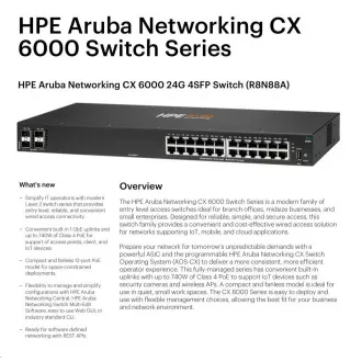 HPE Aruba Networking CX 6000 24G 4SFP Switch R8N88A RENEW HPE Aruba Networking CX 6000 24G 4SFP Switch R8N88A RENEW