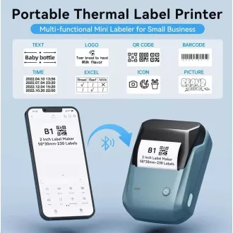 Niimbot Etikettendrucker B1 Smart, Seeblau   Etikettenrolle 210 Stk.