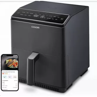 Cosori Dual Blaze 6.4L SMART Heißluftfritteuse   5x Spieß und Grill. Grillplatte, schwarz