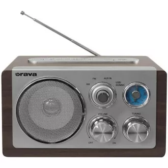 Orava RR-29 A Radio, 1 x 3, 5W, AM/FM Radio, USB, AUX Eingang, SD Karte, braun / silber