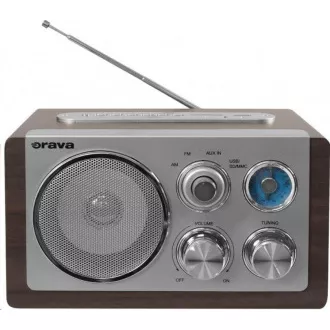 Orava RR-29 A Radio, 1 x 3, 5W, AM/FM Radio, USB, AUX Eingang, SD Karte, braun / silber