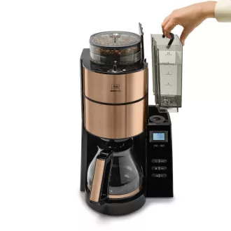 Melitta AromaFresh 1021-04 Kaffeemaschine mit Mahlwerk, Tropfschale, Glaskanne, 1180 W, Display, Kupfer