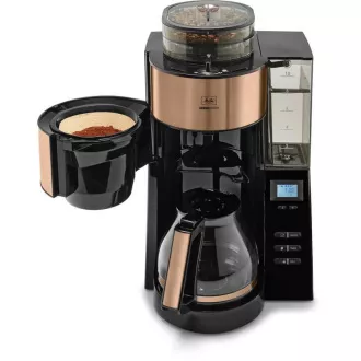 Melitta AromaFresh 1021-04 Kaffeemaschine mit Mahlwerk, Tropfschale, Glaskanne, 1180 W, Display, Kupfer