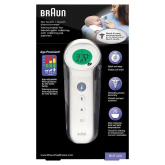 Braun BNT400WE berührungsloses Thermometer, Age Precision, Silent-Modus, hintergrundbeleuchtetes Display, weiß - Unverpackt Braun BNT400WE berührungsloses Thermometer, Age Precision, Silent-Modus, hintergrundbeleuchtetes Display, weiß - Unverpackt
