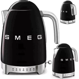 Smeg KLF04BLEU elektrischer Wasserkocher, 1, 7 l (7 Tassen), 2400 W, 50er Jahre Stil, Temperaturkontrolle, 7 Programme, schwarz