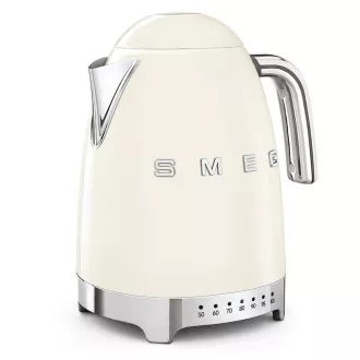 Smeg KLF04CREU elektrischer Wasserkocher, 1, 7 l (7 Tassen), 2400 W, 50er Jahre Stil, Temperaturregelung, 7 Programme, cremefarben