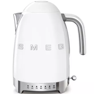 Smeg KLF04WHEU elektrischer Wasserkocher, 1, 7 l (7 Tassen), 2400 W, 50er Jahre Stil, Temperaturkontrolle, 7 Programme, weiß