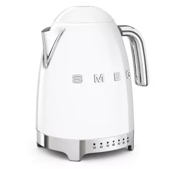 Smeg KLF04WHEU elektrischer Wasserkocher, 1, 7 l (7 Tassen), 2400 W, 50er Jahre Stil, Temperaturkontrolle, 7 Programme, weiß