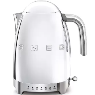 Smeg KLF04SSEU elektrischer Wasserkocher, 1, 7 l (7 Tassen), 2400 W, 50er Jahre Stil, Temperaturregelung, 7 Programme, Chrom