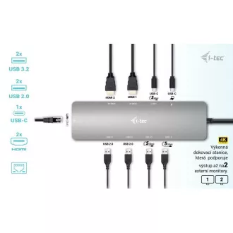 i-tec USB-C Metall Nano 2x HDMI Docking Station, PD 100W i-tec USB-C Metall Nano 2x HDMI Docking Station, PD 100W
