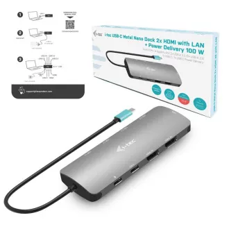 i-tec USB-C Metall Nano 2x HDMI Docking Station, PD 100W i-tec USB-C Metall Nano 2x HDMI Docking Station, PD 100W