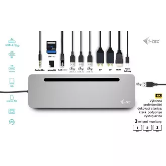 i-tec USB-C Metall Ergonomische 4K 3x Display Docking Station, PD 100W i-tec USB-C Metall Ergonomische 4K 3x Display Docking Station, PD 100W