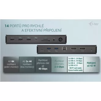 i-tec Thunderbolt4 2x Display Docking Station Gen3, 7x USB, 2.5 GLAN, Leistungsabgabe 92 W i-tec Thunderbolt4 2x Display Docking Station Gen3, 7x USB, 2.5 GLAN, Leistungsabgabe 92 W