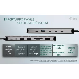 i-tec USB-C Metal Nano 3x Display Dock, 2x HDMI 1x USB-C Video, Power Delivery 140W i-tec USB-C Metal Nano 3x Display Dock, 2x HDMI 1x USB-C Video, Power Delivery 140W
