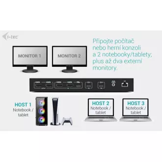 i-tec USB-C KVM Docking Station für 3 Hosts, Dual Display, Power Delivery 1x 92W/2x 65W i-tec USB-C KVM Docking Station für 3 Hosts, Dual Display, Power Delivery 1x 92W/2x 65W
