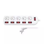 Solight Verlängerungskabel, 5 Steckdosen, weiß, 6x Schalter, 2m