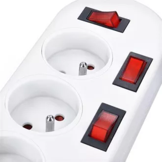 Solight Verlängerungskabel, 5 Steckdosen, weiß, 6x Schalter, 2m