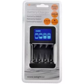 Solight-Ladegerät mit LCD-Display, AC 230V, 450mA, 4 Kanäle, AA / AAA, mikroprozessorgesteuert Solight-Ladegerät mit LCD-Display, AC 230V, 450mA, 4 Kanäle, AA / AAA, mikroprozessorgesteuert