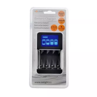 Solight-Ladegerät mit LCD-Display, AC 230V, 450mA, 4 Kanäle, AA / AAA, mikroprozessorgesteuert Solight-Ladegerät mit LCD-Display, AC 230V, 450mA, 4 Kanäle, AA / AAA, mikroprozessorgesteuert