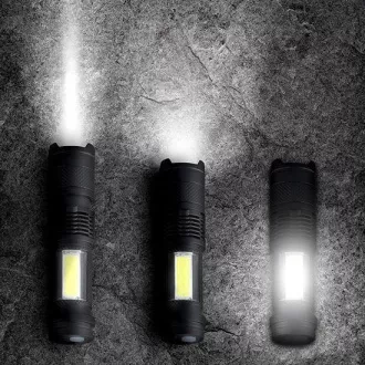 Solight LED wiederaufladbare Taschenlampe mit Zoom, 100lm   70lm, Li-Ion, USB, schwarz