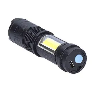 Solight LED wiederaufladbare Taschenlampe mit Zoom, 100lm   70lm, Li-Ion, USB, schwarz