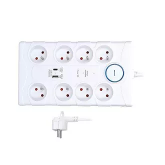 Solight Überspannungsschutz, 8z, USB A C, 2m, weiß