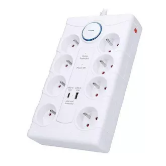Solight Überspannungsschutz, 8z, USB A C, 2m, weiß