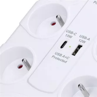 Solight Überspannungsschutz, 8z, USB A C, 2m, weiß