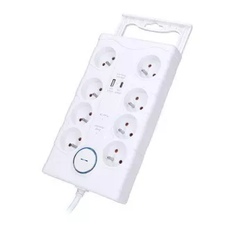 Solight Überspannungsschutz, 8z, USB A C, 2m, weiß
