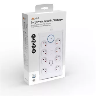 Solight Überspannungsschutz, 8z, USB A C, 2m, weiß